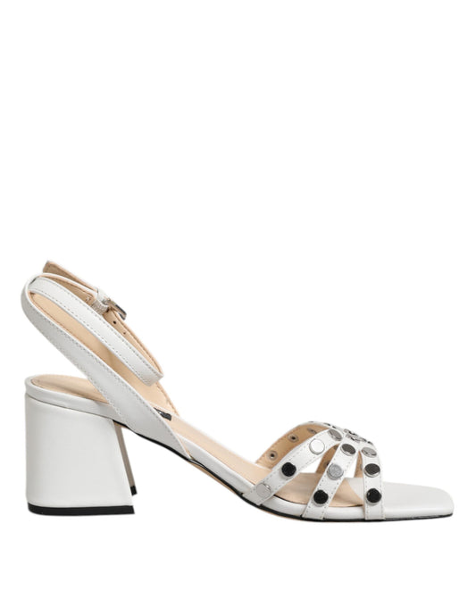Nine West White Block Heeled Studded Wrap Strap Sandals Shoes by Nine West