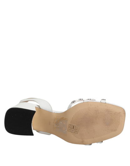 Nine West White Block Heeled Studded Wrap Strap Sandals Shoes by Nine West