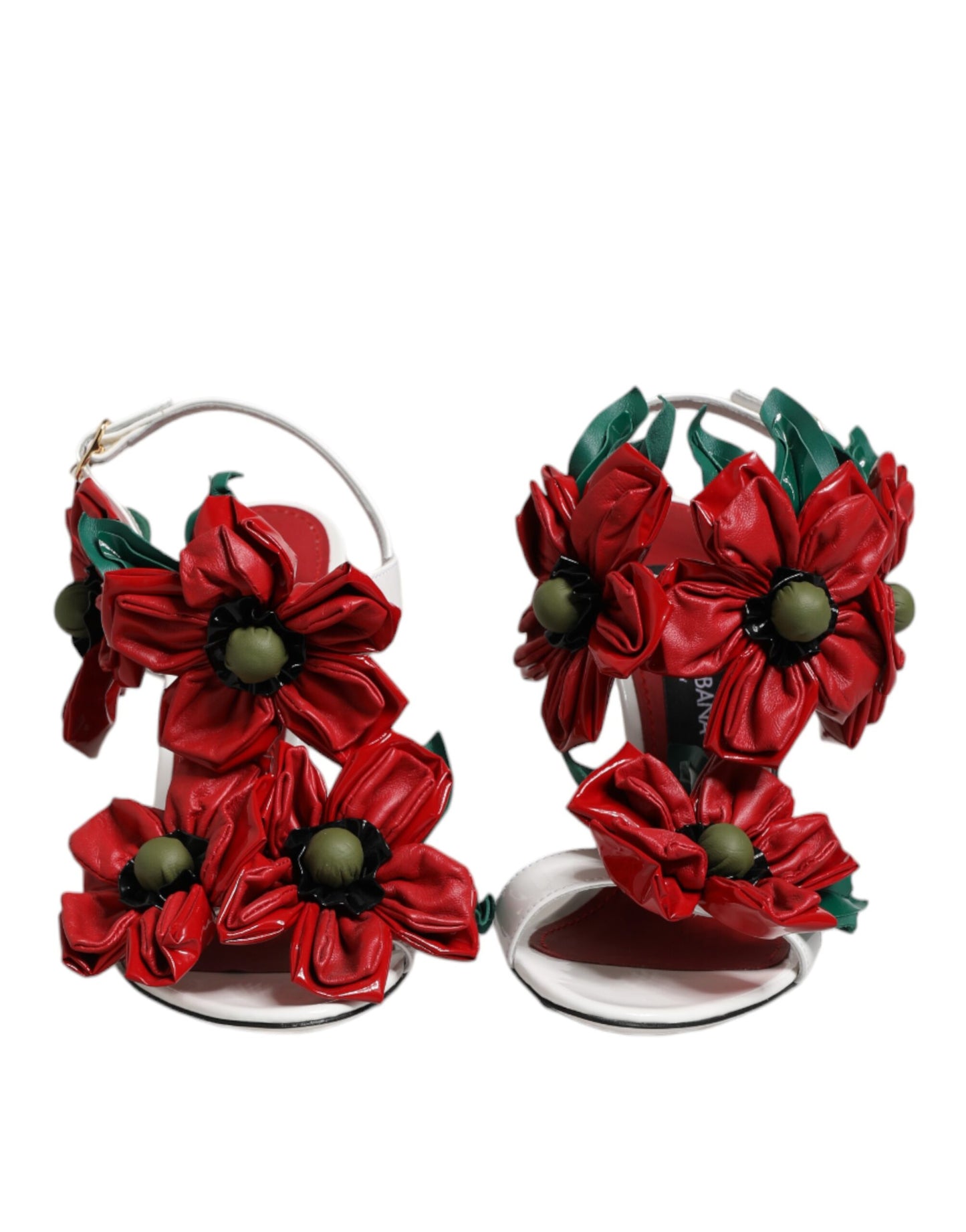 Dolce & Gabbana White Leather Floral Detailing Sandals Shoes by Dolce & Gabbana
