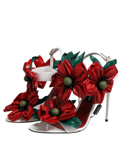 Dolce & Gabbana White Leather Floral Detailing Sandals Shoes by Dolce & Gabbana