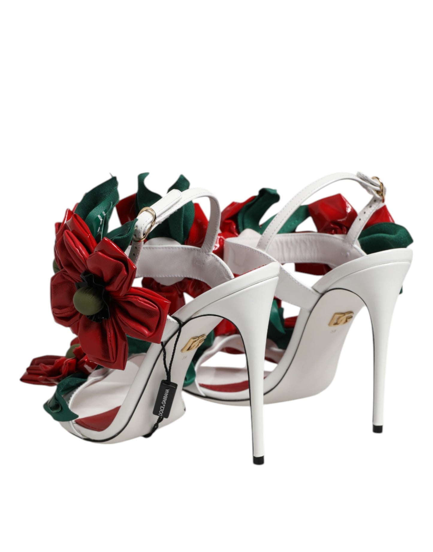 Dolce & Gabbana White Leather Floral Detailing Sandals Shoes by Dolce & Gabbana