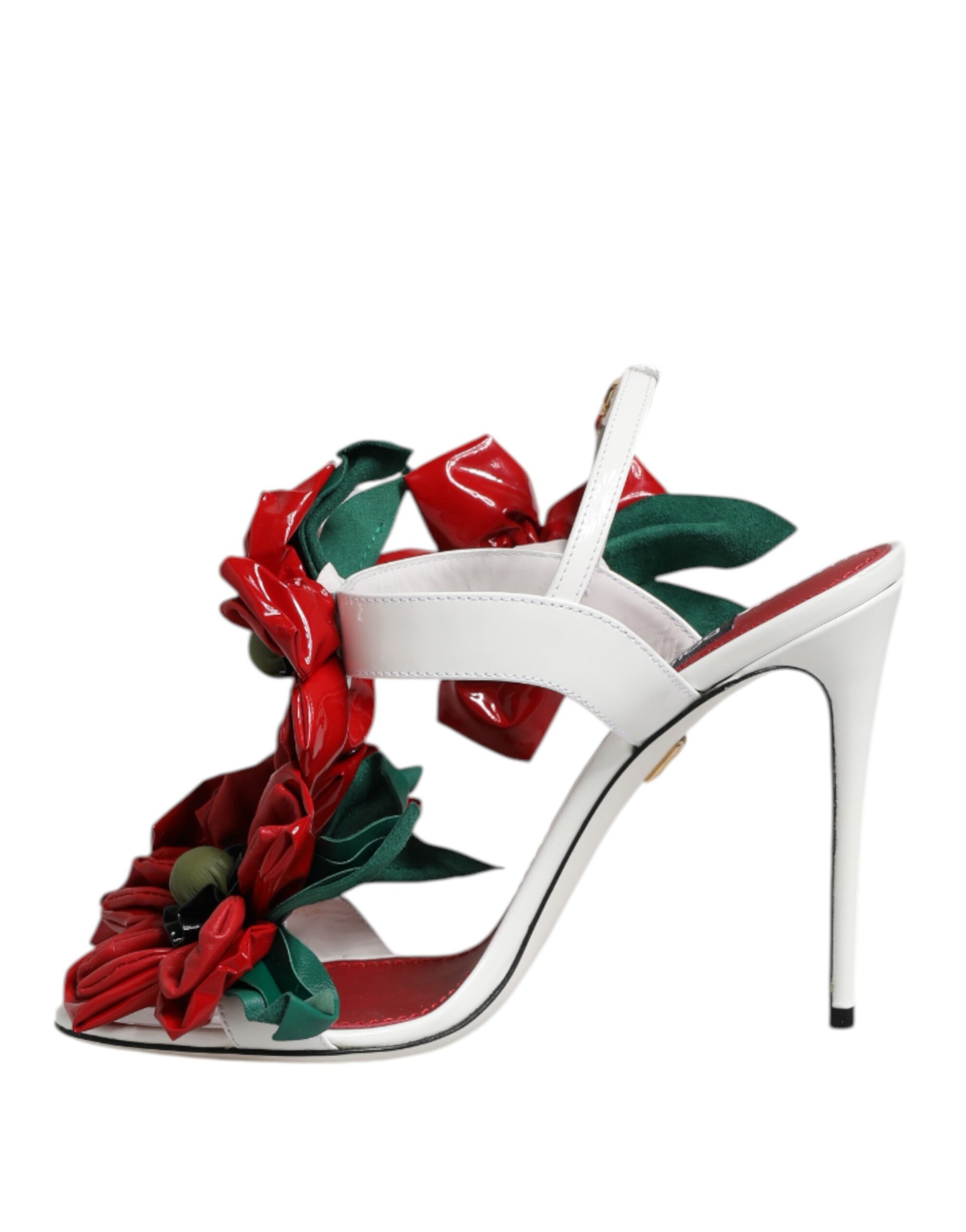Dolce & Gabbana White Leather Floral Detailing Sandals Shoes by Dolce & Gabbana
