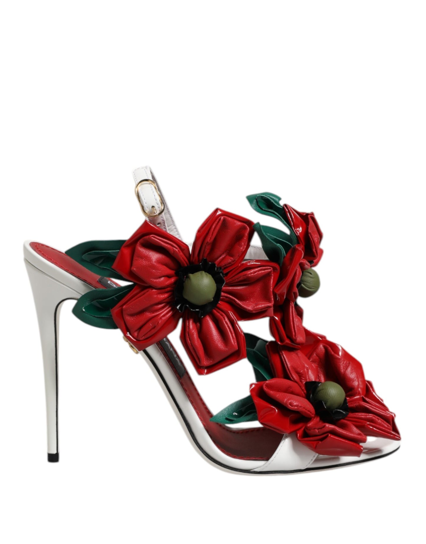 Dolce & Gabbana White Leather Floral Detailing Sandals Shoes by Dolce & Gabbana