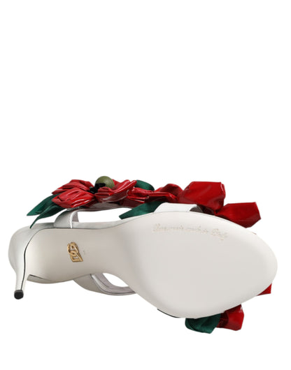 Dolce & Gabbana White Leather Floral Detailing Sandals Shoes by Dolce & Gabbana