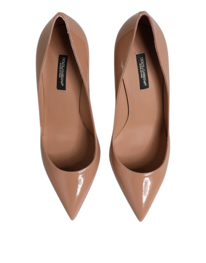 Dolce &amp; Gabbana Beige Patent Leather Stiletto Heel Pump Shoes
