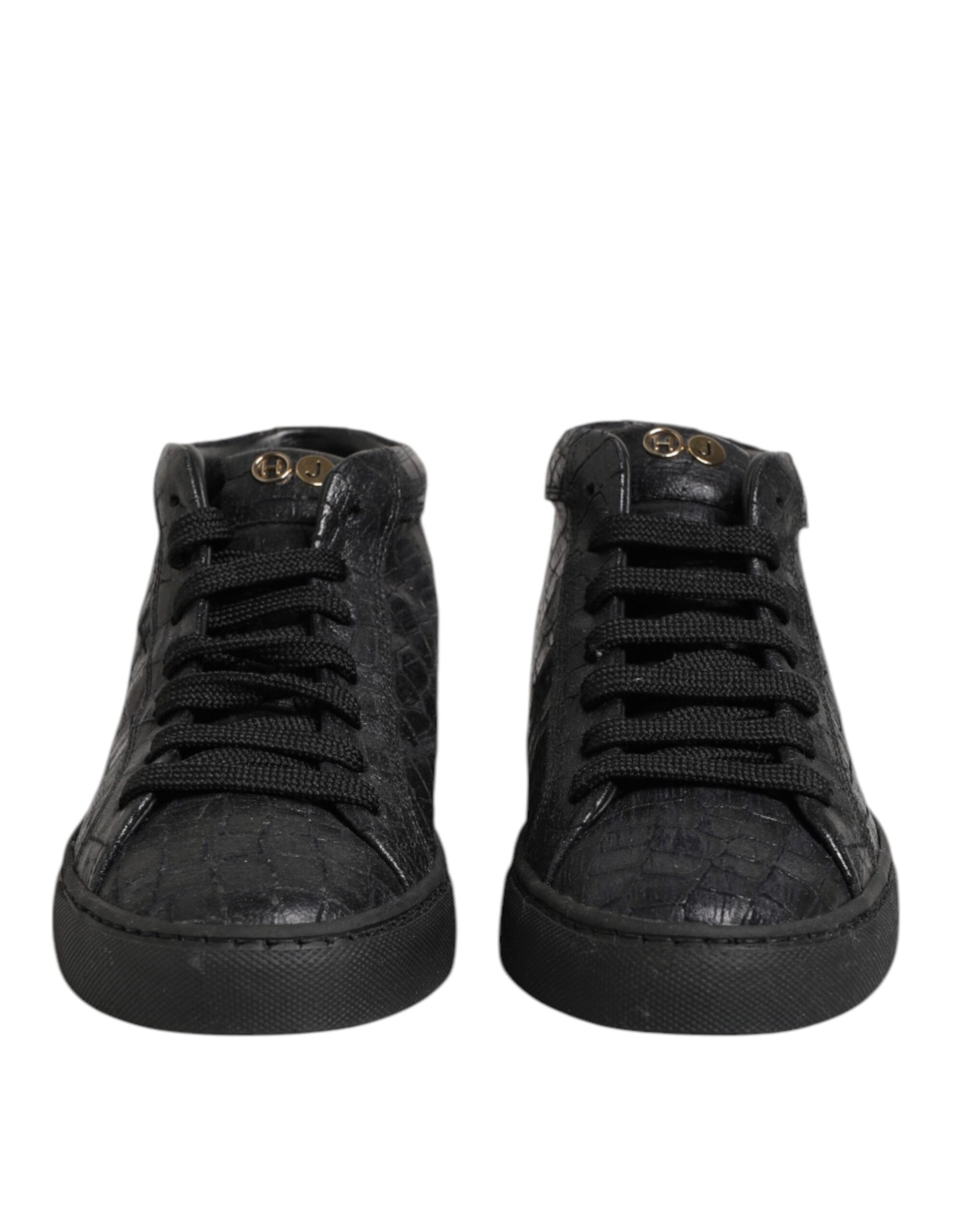 HIDE & JACK Black Leather Lace Up Mid Top Sneakers Shoes by HIDE & JACK