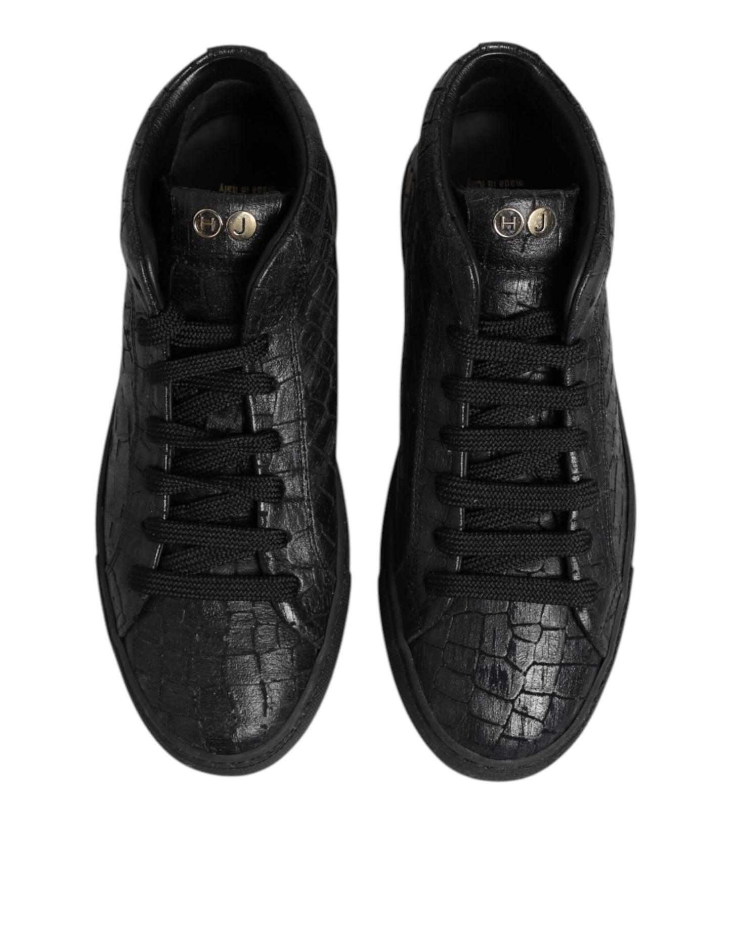 HIDE & JACK Black Leather Lace Up Mid Top Sneakers Shoes by HIDE & JACK
