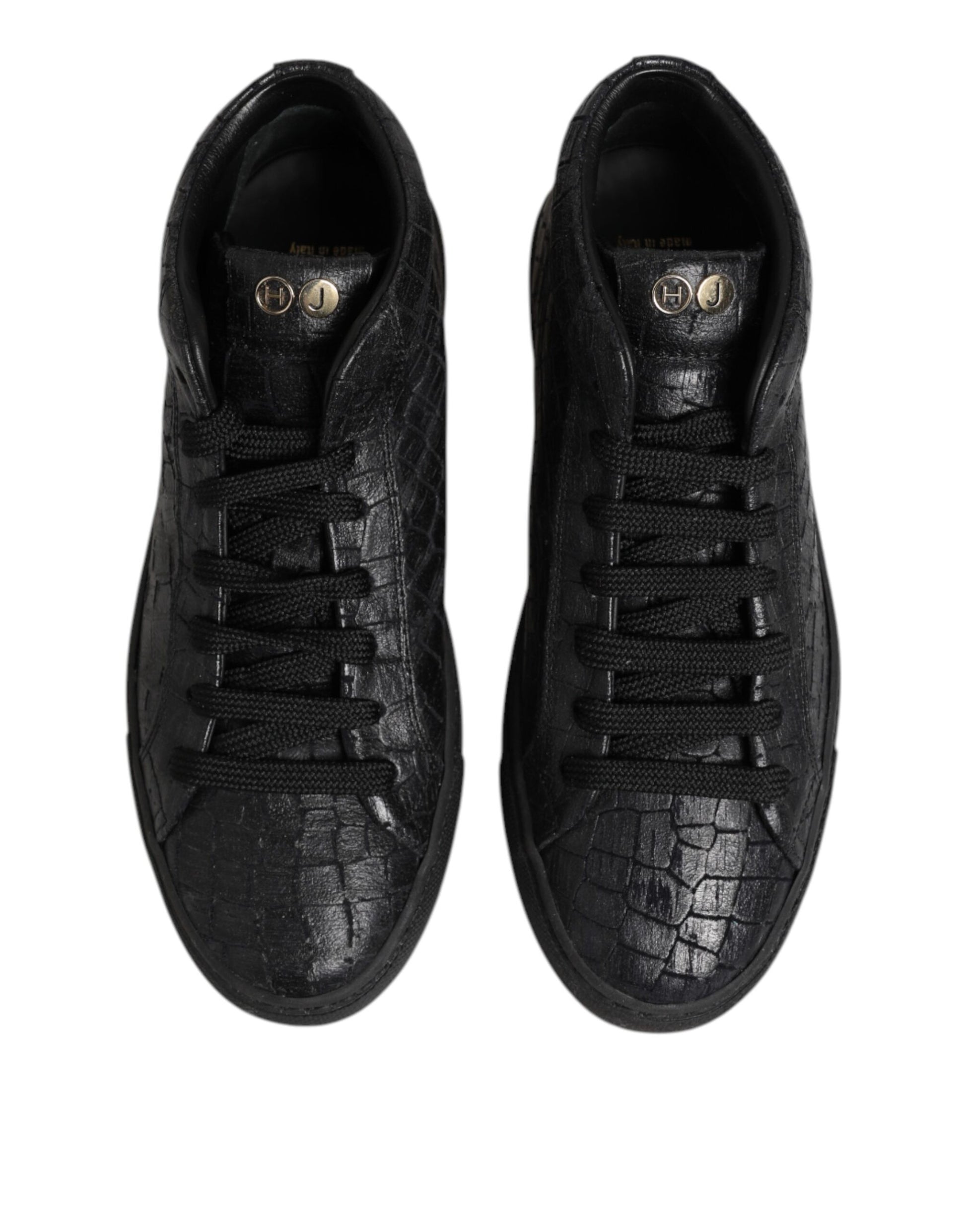 HIDE & JACK Black Leather Lace Up Mid Top Sneakers Shoes by HIDE & JACK