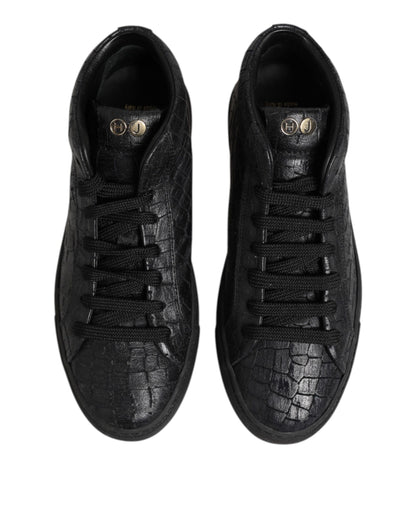 HIDE & JACK Black Leather Lace Up Mid Top Sneakers Shoes by HIDE & JACK
