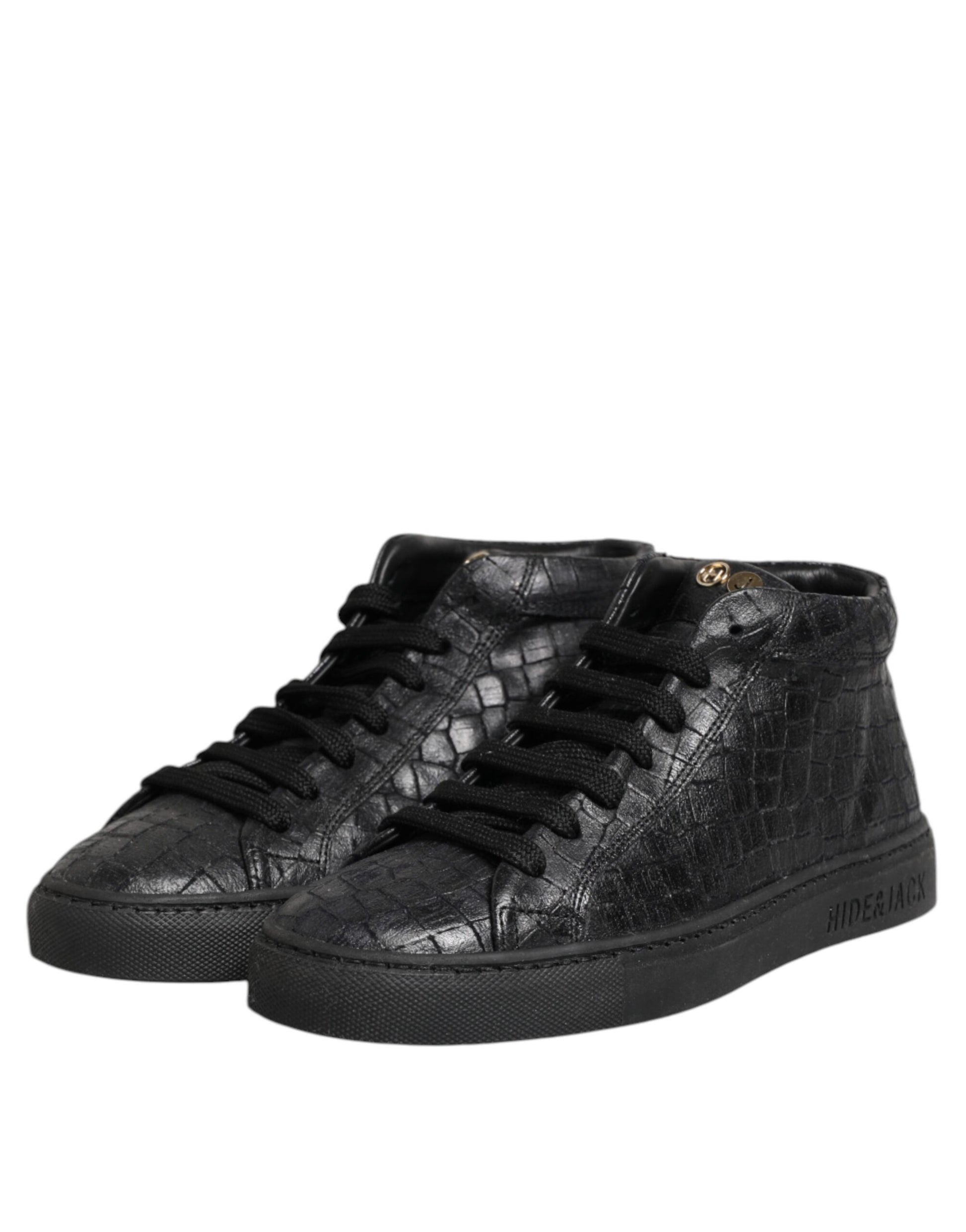 HIDE & JACK Black Leather Lace Up Mid Top Sneakers Shoes by HIDE & JACK