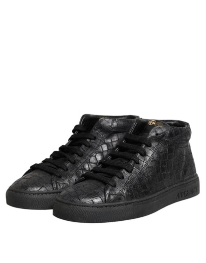 HIDE & JACK Black Leather Lace Up Mid Top Sneakers Shoes by HIDE & JACK