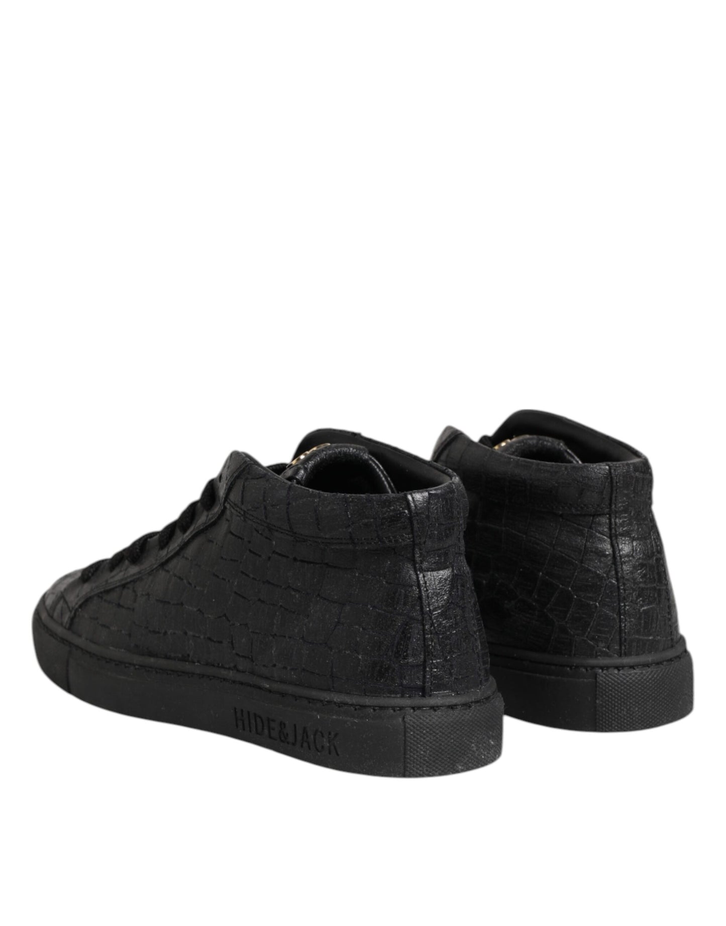 HIDE & JACK Black Leather Lace Up Mid Top Sneakers Shoes by HIDE & JACK