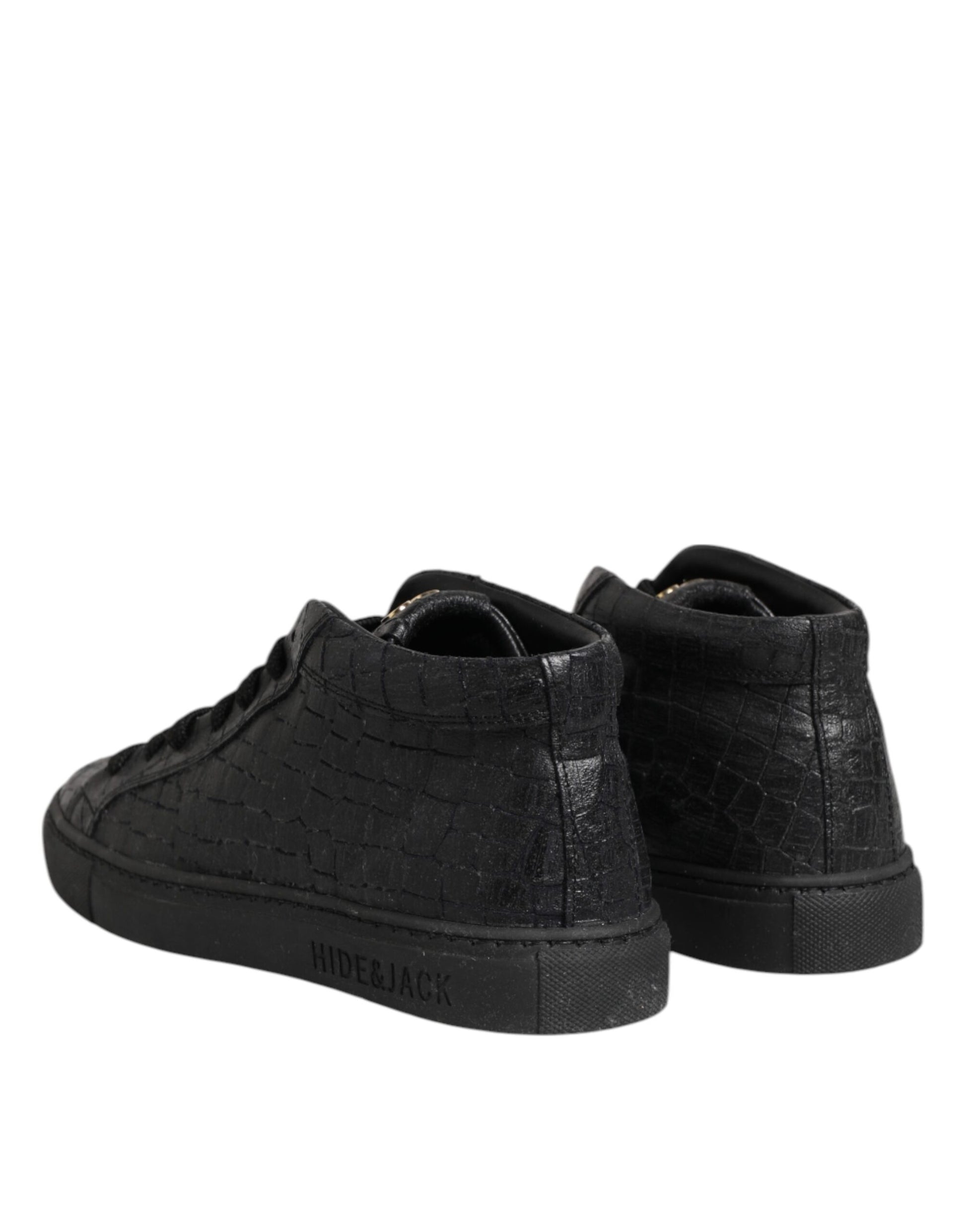 HIDE & JACK Black Leather Lace Up Mid Top Sneakers Shoes by HIDE & JACK