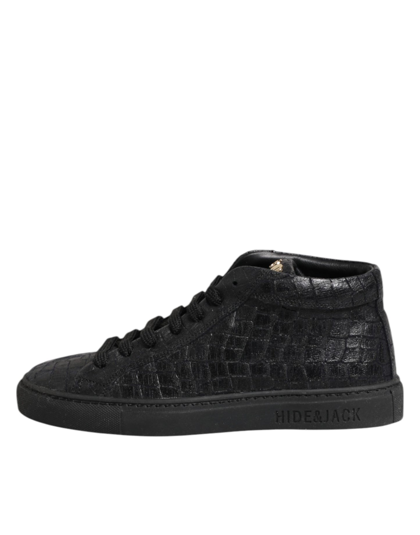 HIDE & JACK Black Leather Lace Up Mid Top Sneakers Shoes by HIDE & JACK