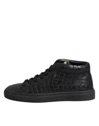 HIDE & JACK Black Leather Lace Up Mid Top Sneakers Shoes by HIDE & JACK