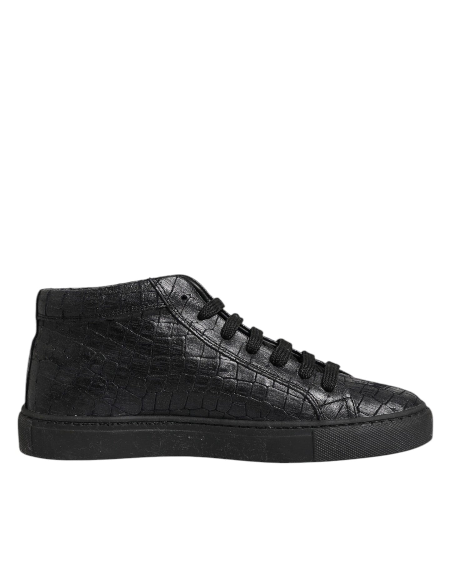 HIDE & JACK Black Leather Lace Up Mid Top Sneakers Shoes by HIDE & JACK