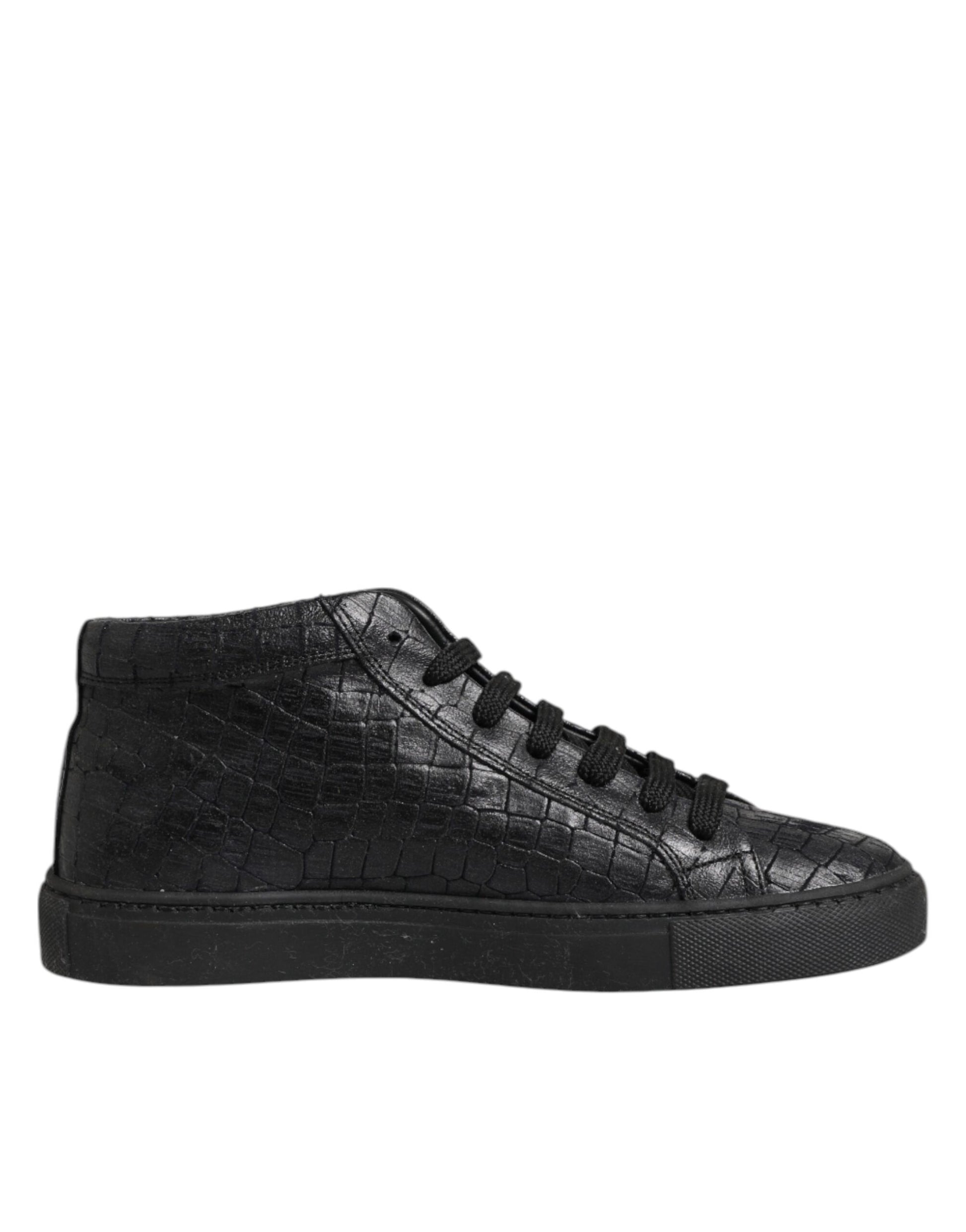 HIDE & JACK Black Leather Lace Up Mid Top Sneakers Shoes by HIDE & JACK
