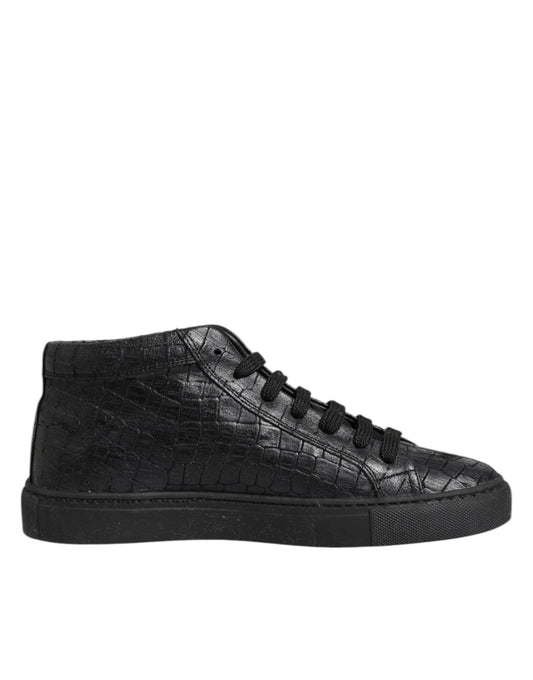HIDE & JACK Black Leather Lace Up Mid Top Sneakers Shoes by HIDE & JACK