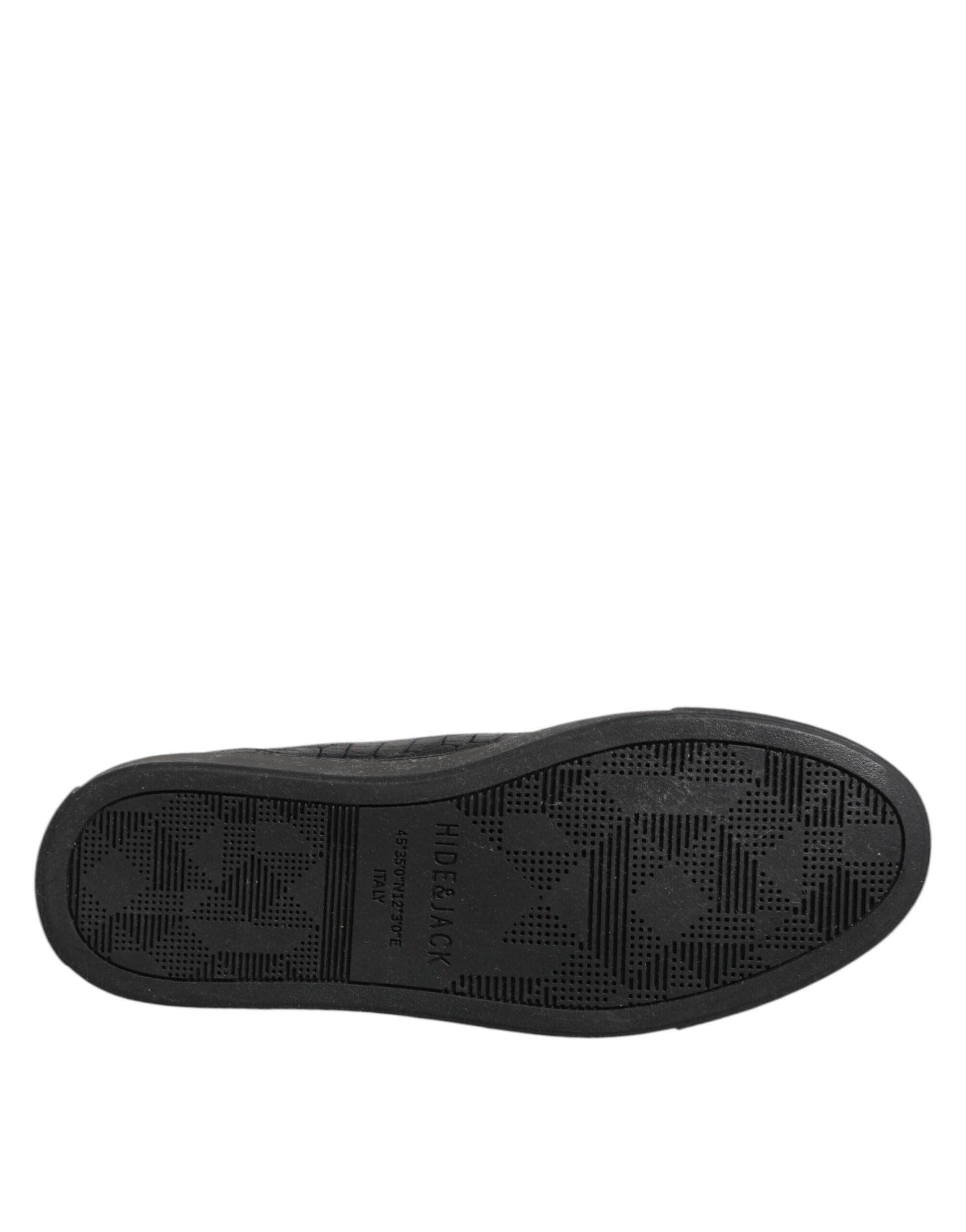 HIDE & JACK Black Leather Lace Up Mid Top Sneakers Shoes by HIDE & JACK
