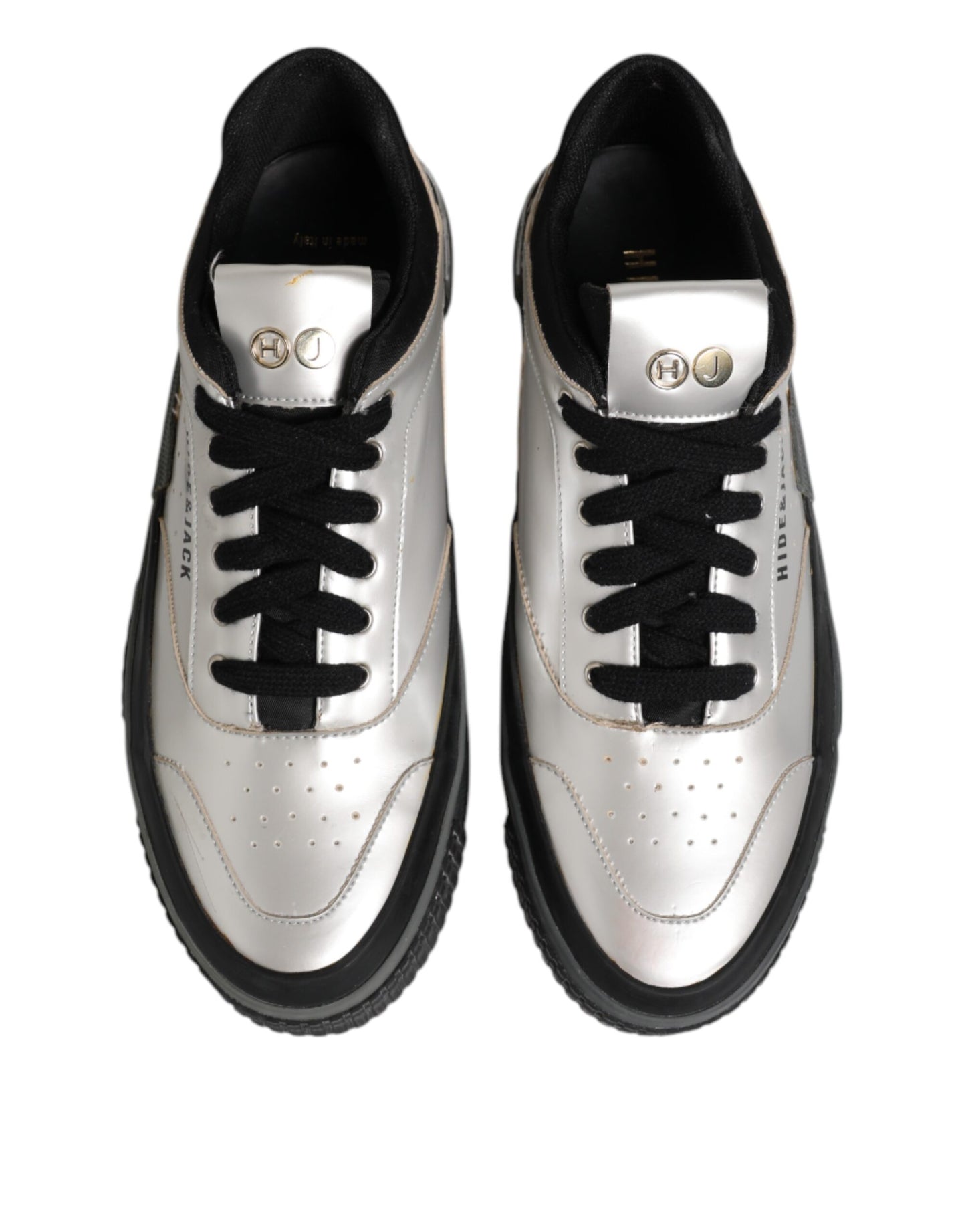 HIDE & JACK Silver Leather Lace Up Low Top Sneakers Shoes by HIDE & JACK