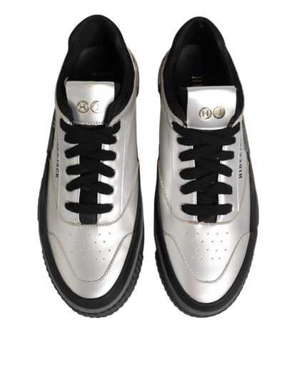 HIDE & JACK Silver Leather Lace Up Low Top Sneakers Shoes by HIDE & JACK