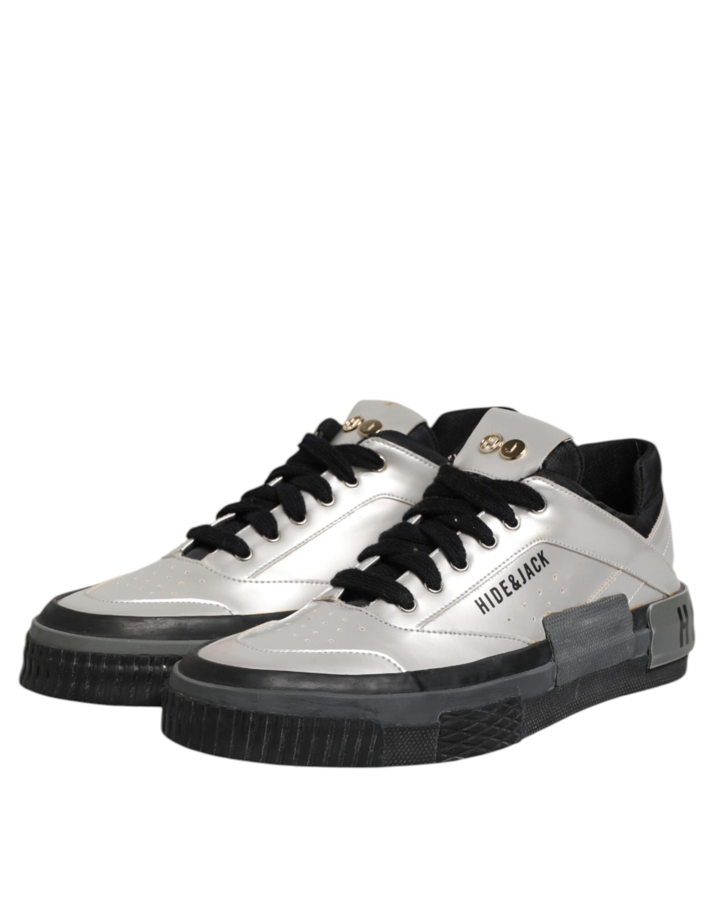 HIDE & JACK Silver Leather Lace Up Low Top Sneakers Shoes by HIDE & JACK