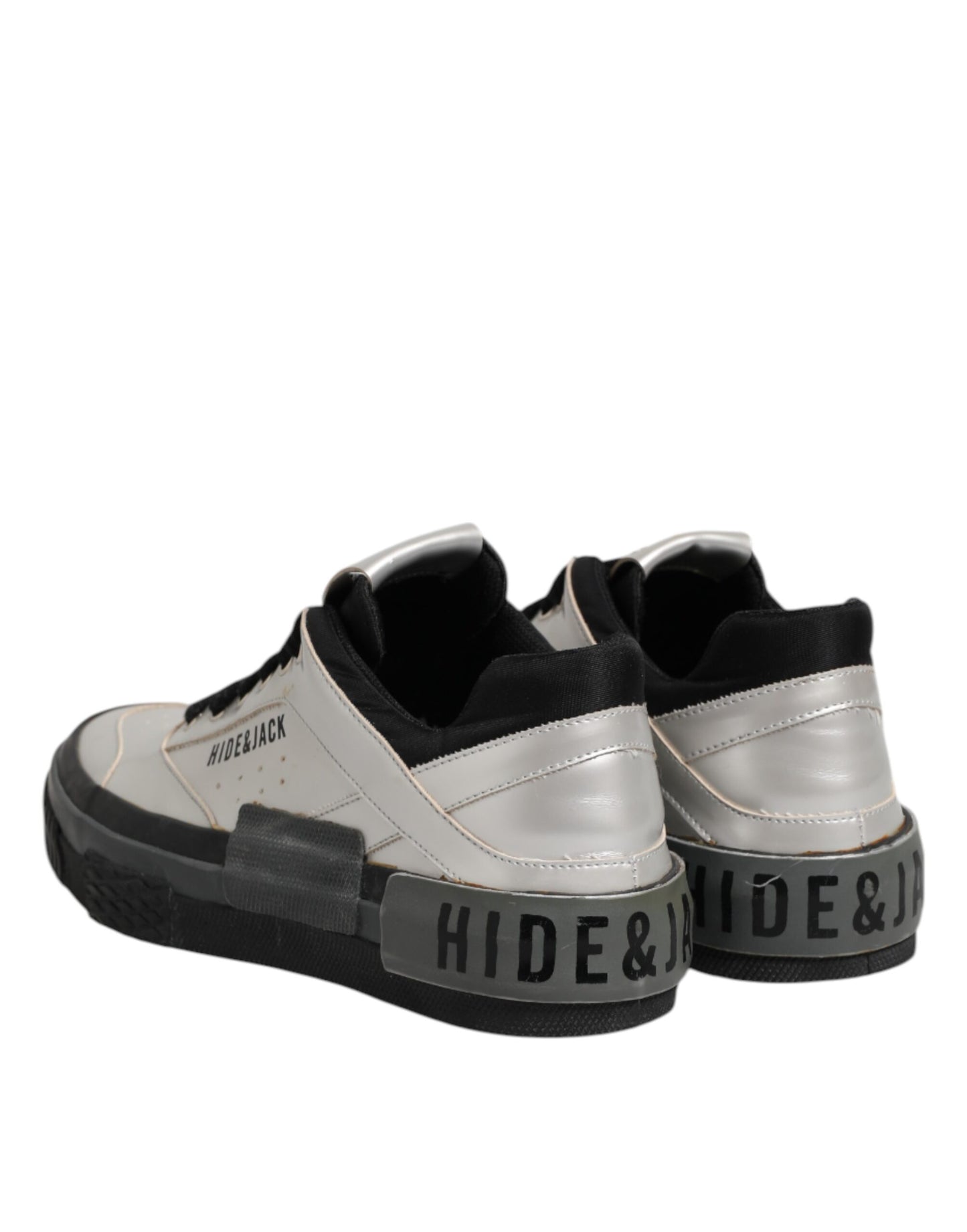 HIDE & JACK Silver Leather Lace Up Low Top Sneakers Shoes by HIDE & JACK