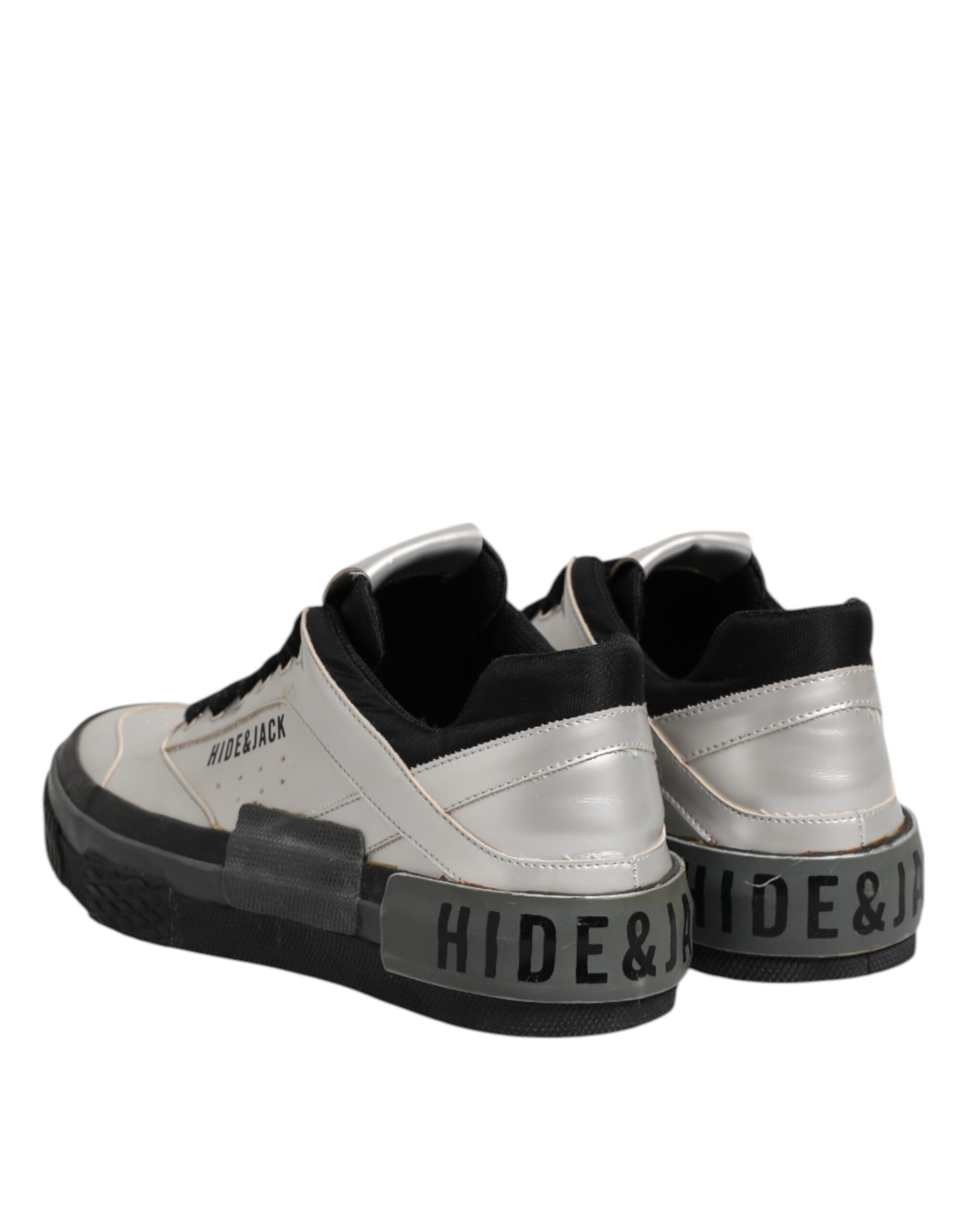 HIDE & JACK Silver Leather Lace Up Low Top Sneakers Shoes by HIDE & JACK