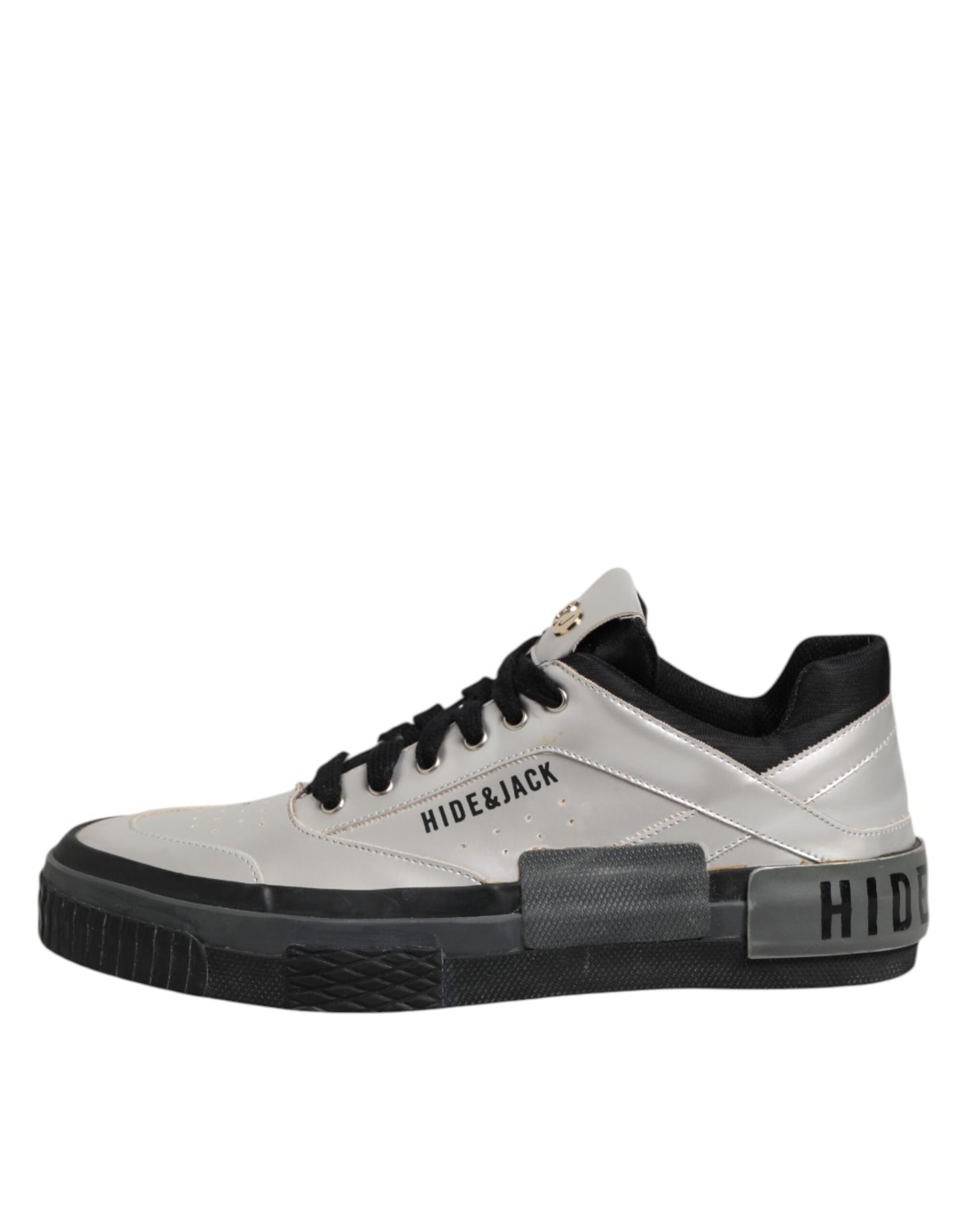 HIDE & JACK Silver Leather Lace Up Low Top Sneakers Shoes by HIDE & JACK
