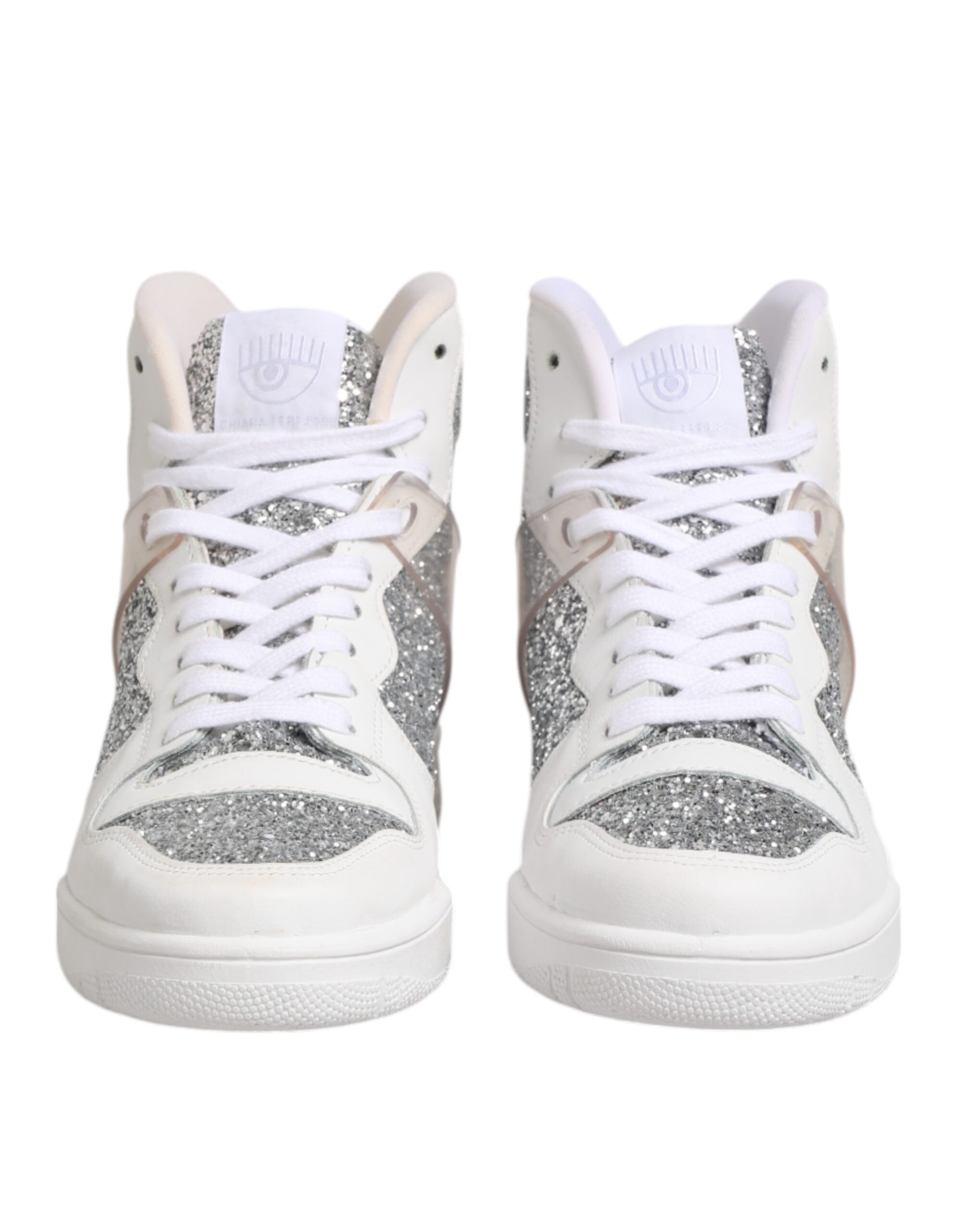 Chiara Ferragni White Silver High Top Women Sneakers Shoes by Chiara Ferragni