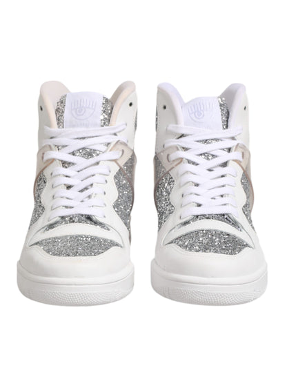 Chiara Ferragni White Silver High Top Women Sneakers Shoes by Chiara Ferragni