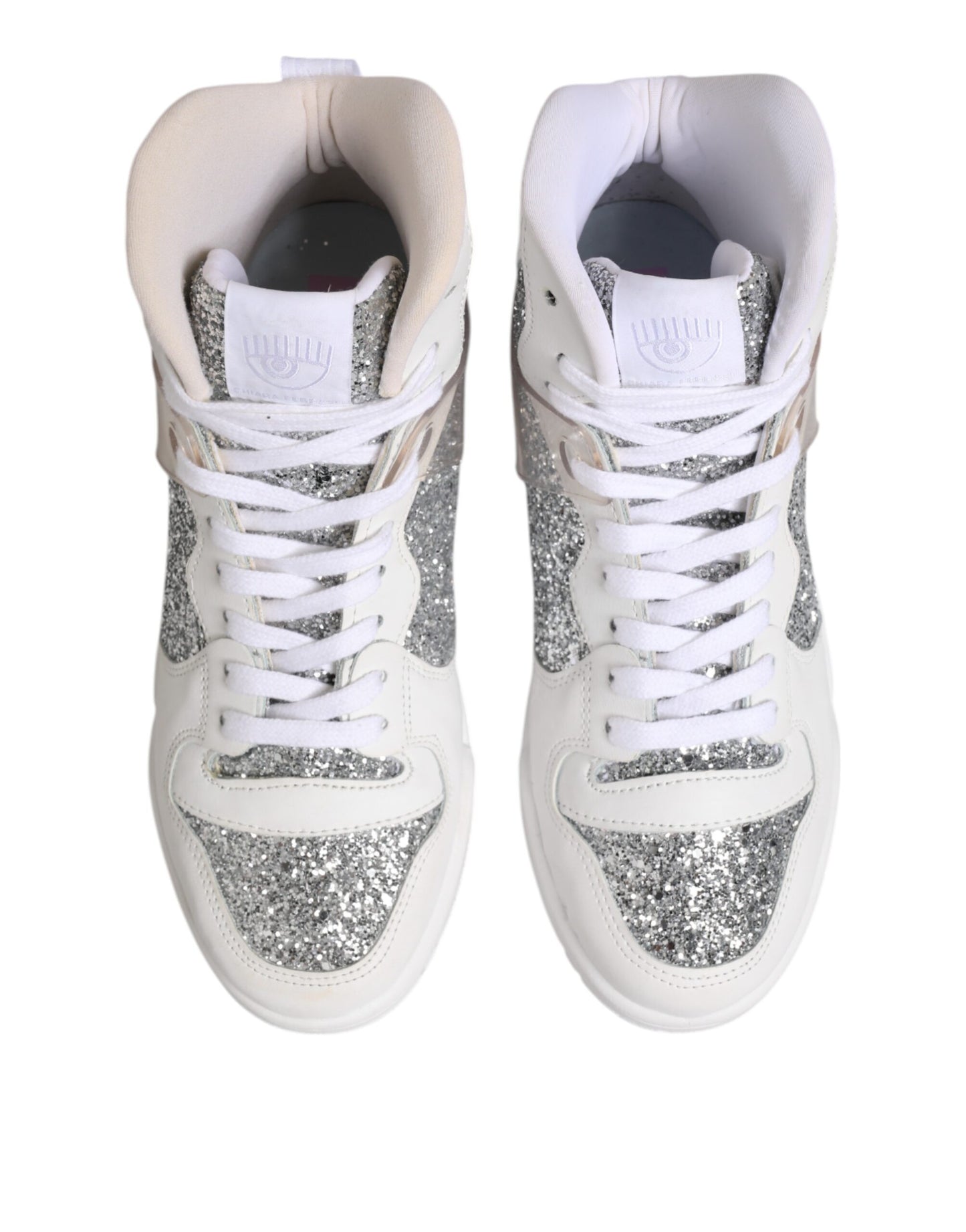 Chiara Ferragni White Silver High Top Women Sneakers Shoes by Chiara Ferragni