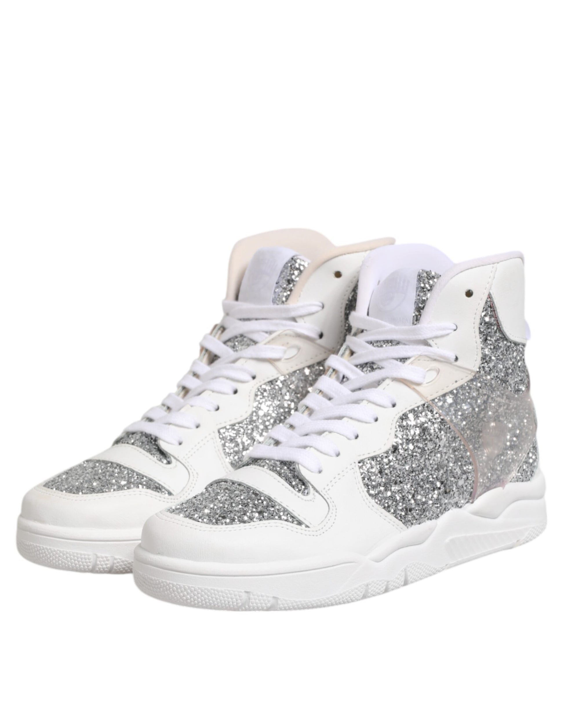 Chiara Ferragni White Silver High Top Women Sneakers Shoes by Chiara Ferragni