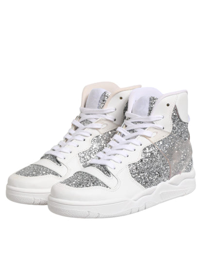 Chiara Ferragni White Silver High Top Women Sneakers Shoes by Chiara Ferragni