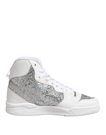 Chiara Ferragni White Silver High Top Women Sneakers Shoes by Chiara Ferragni
