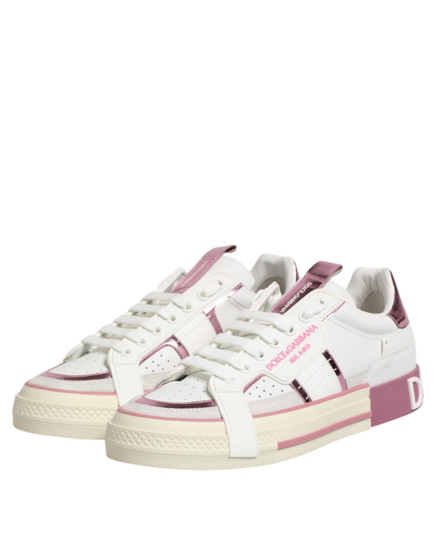 Dolce & Gabbana White Leather DG Logo Low Top Sneakers Shoes by Dolce & Gabbana