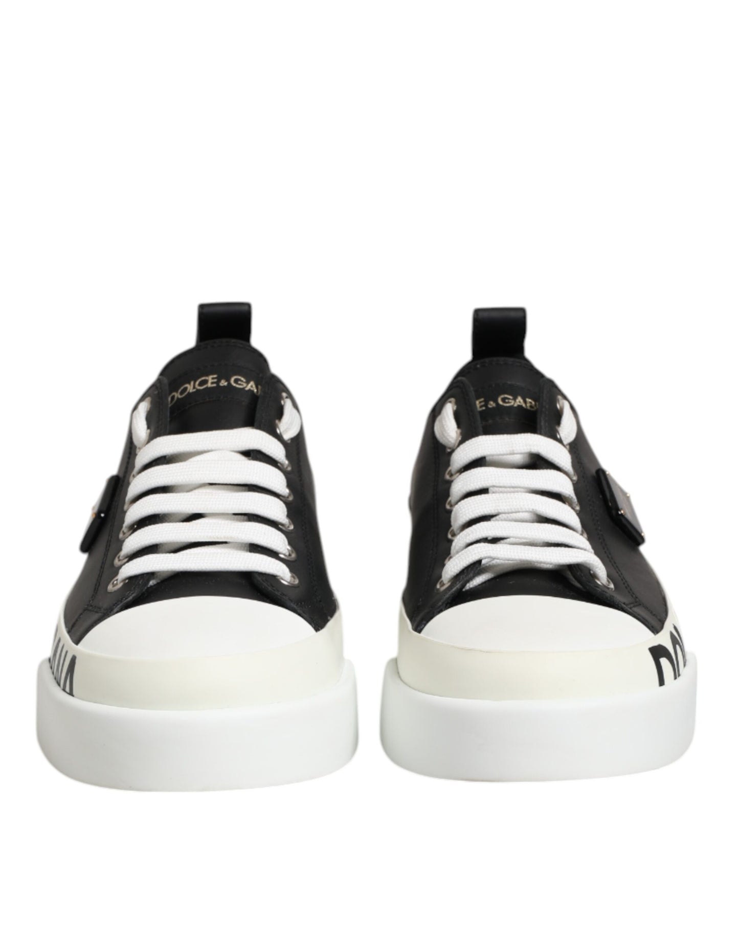 Dolce & Gabbana Black White Leather Low Top Sneakers Shoes by Dolce & Gabbana