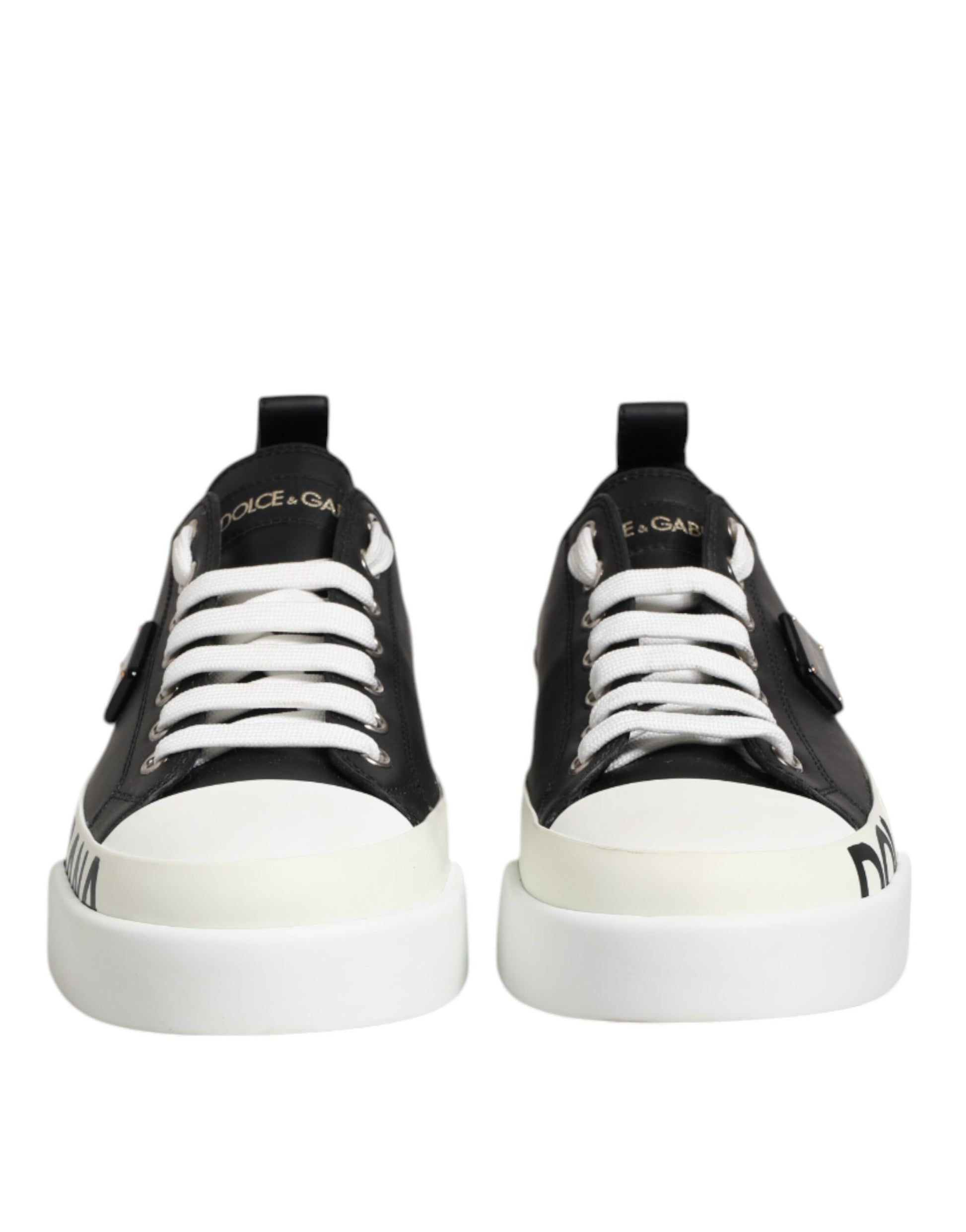 Dolce & Gabbana Black White Leather Low Top Sneakers Shoes by Dolce & Gabbana