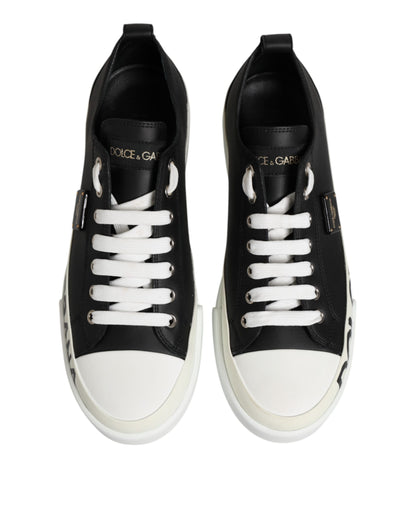 Dolce & Gabbana Black White Leather Low Top Sneakers Shoes by Dolce & Gabbana