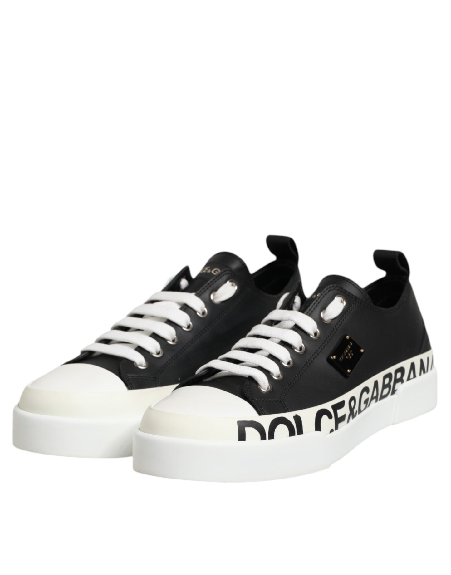 Dolce & Gabbana Black White Leather Low Top Sneakers Shoes by Dolce & Gabbana
