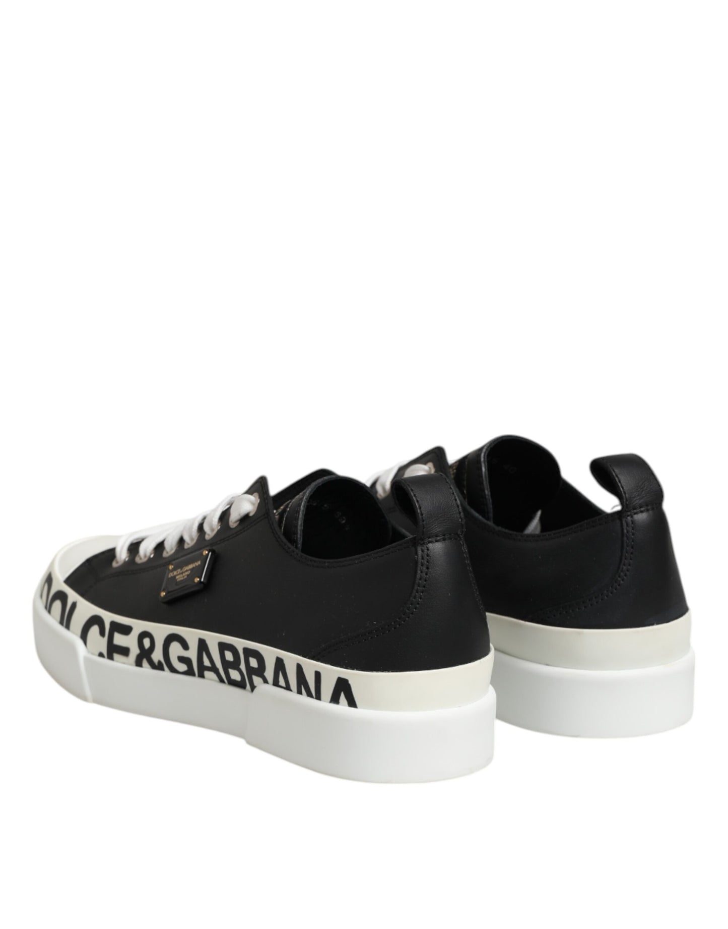 Dolce & Gabbana Black White Leather Low Top Sneakers Shoes by Dolce & Gabbana