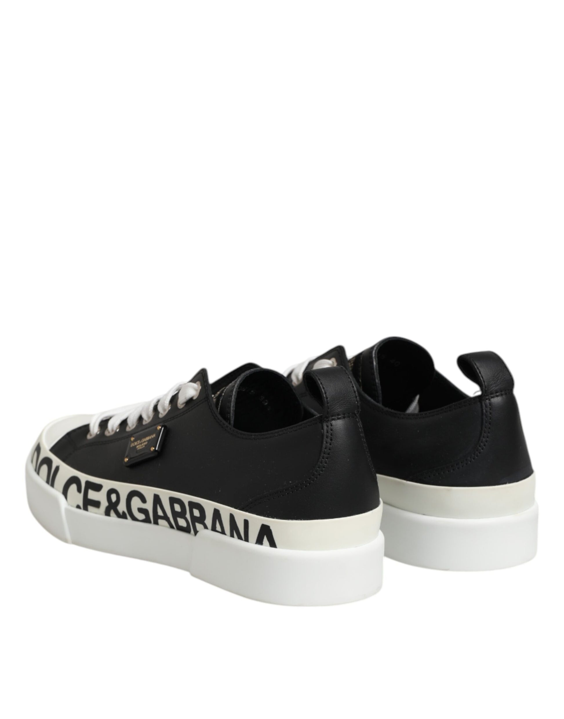 Dolce & Gabbana Black White Leather Low Top Sneakers Shoes by Dolce & Gabbana