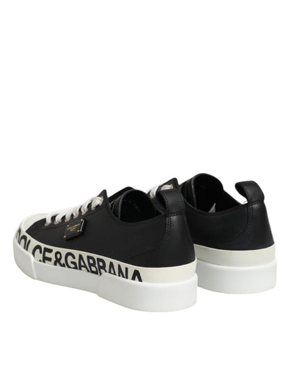 Dolce & Gabbana Black White Leather Low Top Sneakers Shoes by Dolce & Gabbana