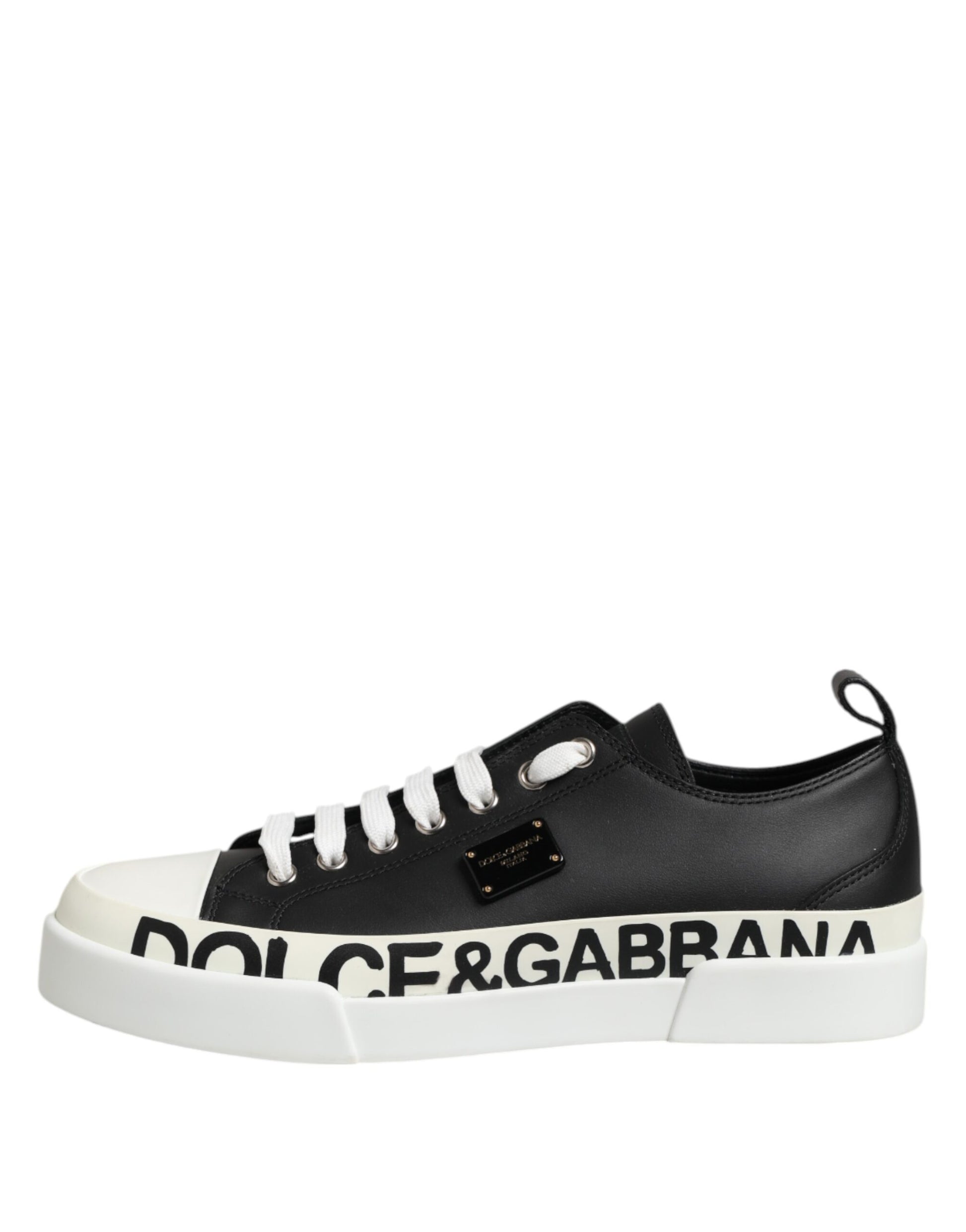 Dolce & Gabbana Black White Leather Low Top Sneakers Shoes by Dolce & Gabbana
