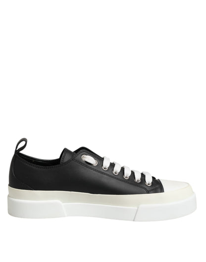 Dolce & Gabbana Black White Leather Low Top Sneakers Shoes by Dolce & Gabbana