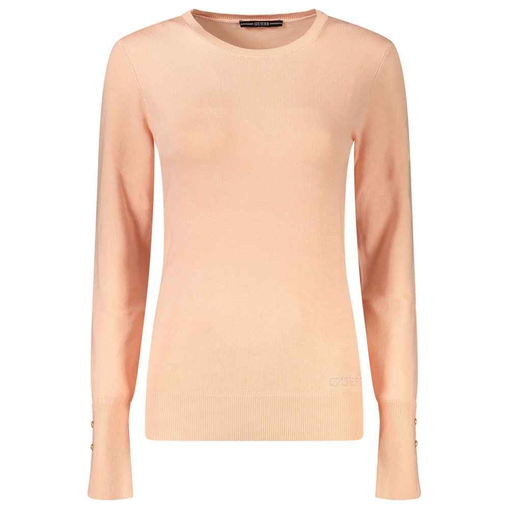 Guess Jeans Viscose Sweater Pink Rhinestone Logo Embellished