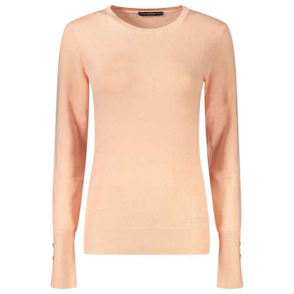 Guess Jeans Viscose Sweater Pink Rhinestone Logo Embellished