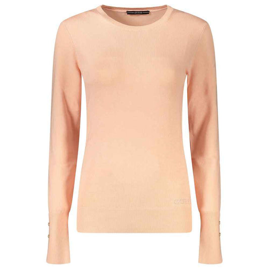 Guess Jeans Viscose Sweater Pink Rhinestone Logo Embellished