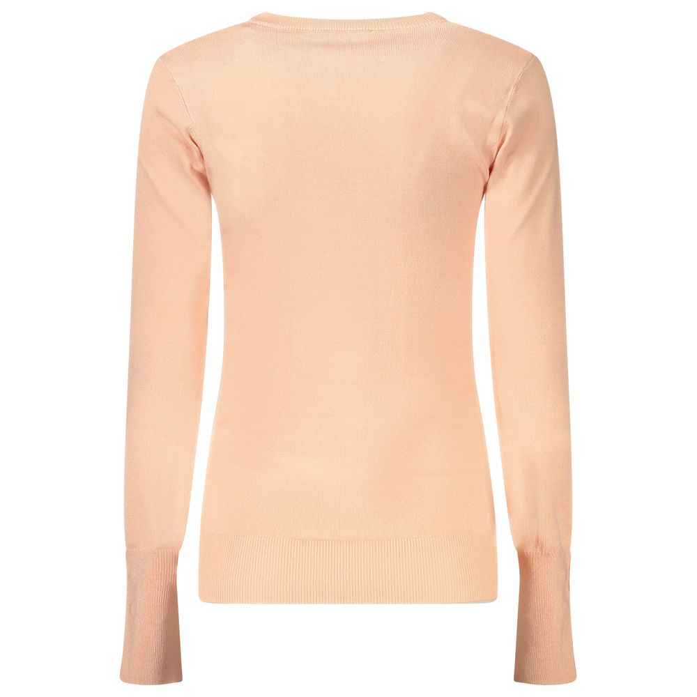 Guess Jeans Viscose Sweater Pink Rhinestone Logo Embellished