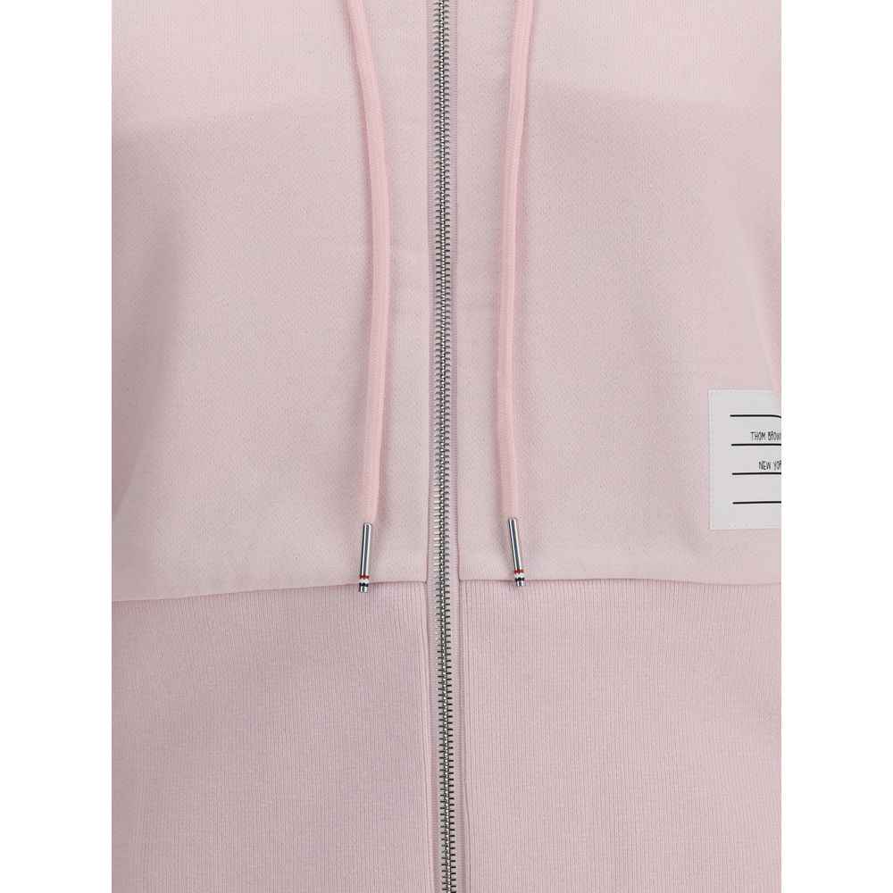 Thom Browne Cotton Hoodie Logoed Grey Finish Ribbed Cuffs